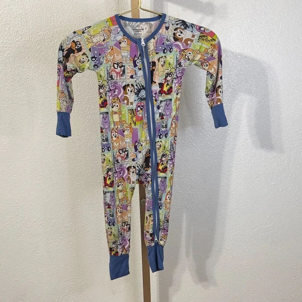 Bluey- bamboo Colorful Kids One Piece PJs- Size 2T (fold over hands and feet)